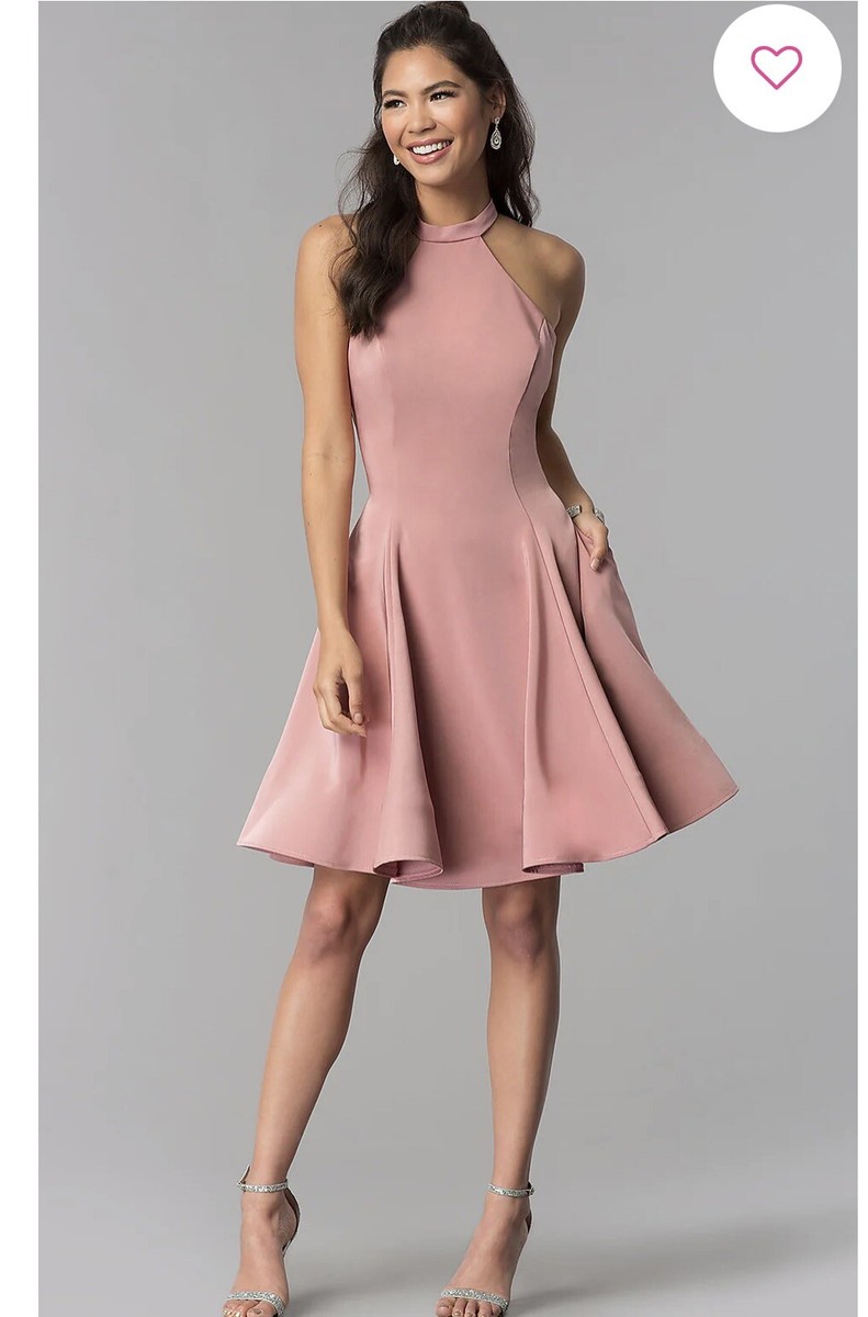 Dave & Johnny High-Neck Short Homecoming Dress Mauve Pink Fit Flare 11/12 New