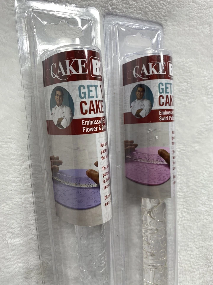 Cake Boss Embossed Fondont Rolling Pin (Set Of 2) Swirl Flower & Dot NIB - Image 3 of 4