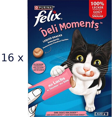Felix Deli Moments Liquid Snacks mit Lachs (  58,83/kg) 16 Pack Leckerlis Katze