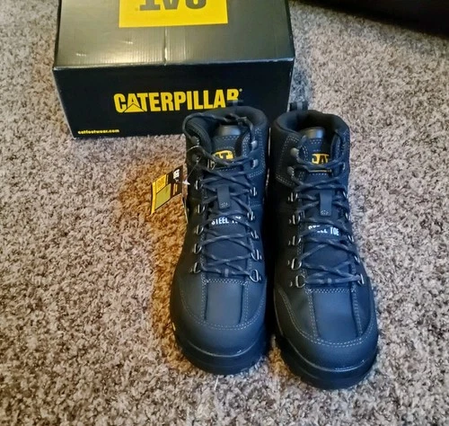 Caterpillar Mens Threshold Waterproof Black Steel Toe Work Boots, Size 10.5, CAT