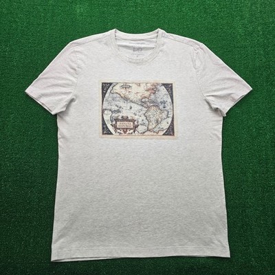 Banana Republic Tshirt Mens XL Gray Short Sleeve Atlas World Maps Eco Classic