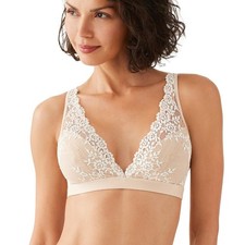 NWOT WACOAL Embrace Lace Wirefree Triangle Bra 34 Sand/Ivory Neutral Comfortable