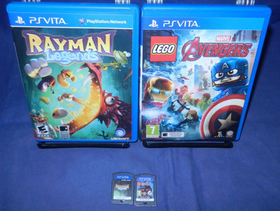 PS Vita; Rayman Legends, LEGO Marvel Avengers, VG, Free Shipping