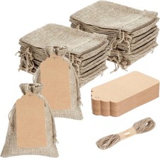 100 Pcs Burlap Bags With 2 Pcs Drawstring 100 Brown Paper Tags, 4x6 Small