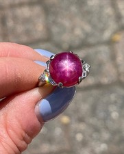 Natural Star Ruby Ring 925 Sterling Silver Halo Cabochon 8-Ray Rare Gemstone