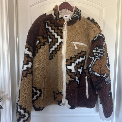 OBEY Moroccan Rug Sherpa Jacket Men’s XXL Brown Multi Fleece NWT - product listing photo