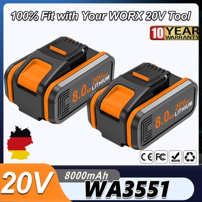 2X 8000mAh 20V MAX 8,0Ah Akku Für Worx Original Ersatzakku WA3553 WA3556 WA3551