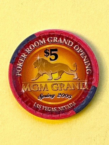 Vintage❗️ MGM GRAND $5 Casino Chip 🔥  POKER ROOM GRAND OPENING Spring of 2005‼️