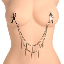 MASTER SERIES Daggers Nipple Clamps with Double Chain, for Men, Women, and