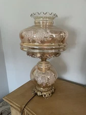 VTG Table Lamp Amber Globes GWTW Style White Roses Brass Finish Accurate Casting