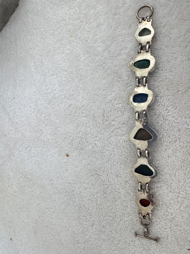 Vtg TAXCO MEXICO LAPIS jasper MALACHITE Sterling Silver BOLD! 2 CHAIN Bracelet - Picture 5 of 5