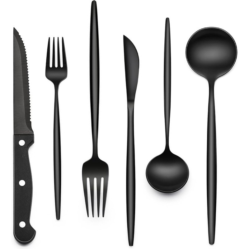 24 Piece Stainless Steel Flatware Set W/ Steak Knives Ideal 