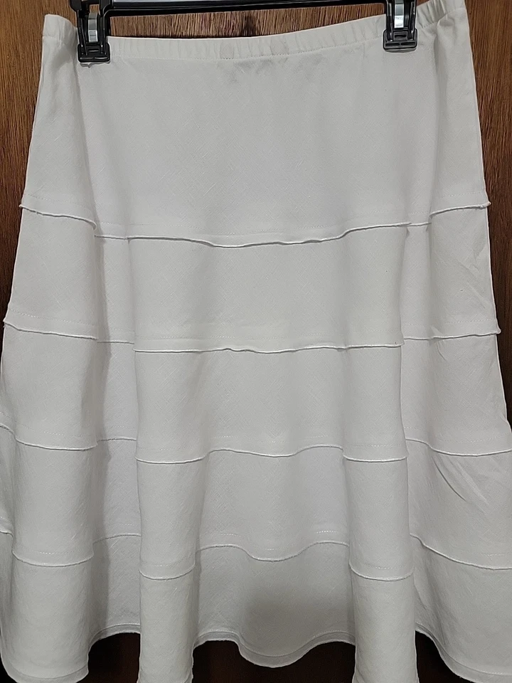 Soft Surroundings Boho Coral Linen Tiered Clean White Gypsy Skirt Size PM  - Image 4 of 4