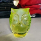 Fenton Vaseline  Opalescent Owl . Marked . approx 3". perfect and rare
