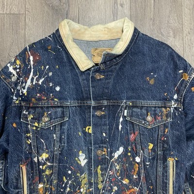 Vintage Levis Denim Trucker Jacket Paint Splatter Distressed