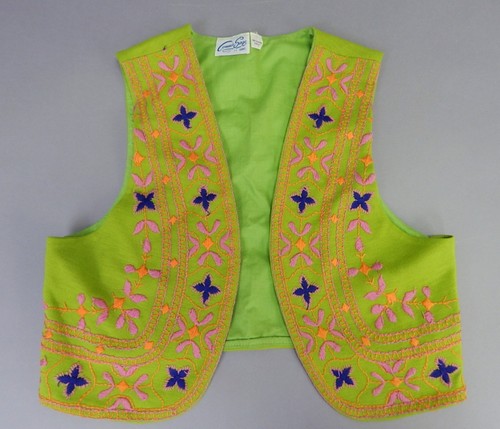 Vintage 1960s Connie Sage Hippie boho child girls size embroidered vest green