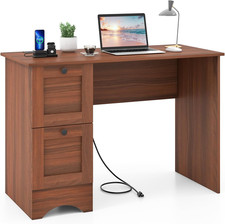 Computer Desk with Drawers Charging Station, Wooden Home Office Desk PC Laptop
