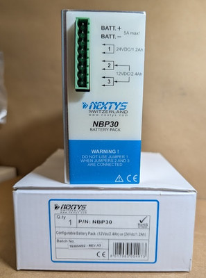 NEXTYS NBP30 DIN Mounted Battery Backup, 2 x 12 Volt Housing (No Batt.)(New)