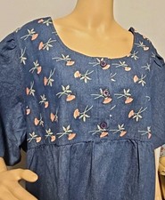 NWT National Embroidered Floral Denim Lounge House Dress MuuMuu  Pockets 2X