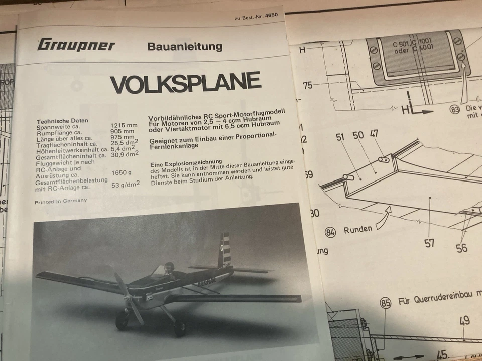Graupner 4650 Volksplane Baukasten Schnellbaukasten Modellflugzeug SEHR SELTEN! - Bild 2 von 4