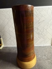 Artisan SEGMENTED WOOD Turned Vase Studio Art Wood Vessel Stamped Signed