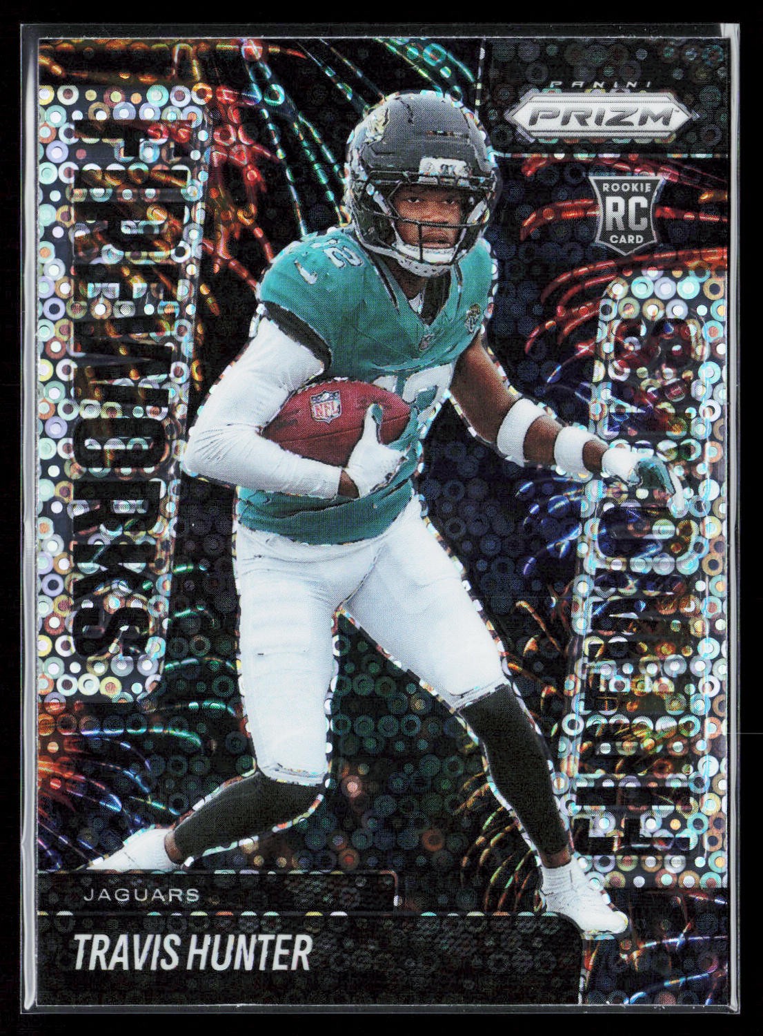 Travis Hunter 2025 Panini Prizm Fireworks No Huddle #13 Jacksonville Jaguars