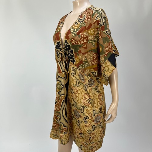 Vestido Alchemy Eco Moda Mediano 100% Seda Cuello en V Reciclado Floral Boho F15 - Imagen 3 de 6