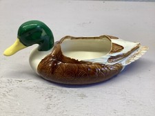 Vintage Mallard Duck Emerald Green/Brown Hand-Painted Pottery Ceramic Planter