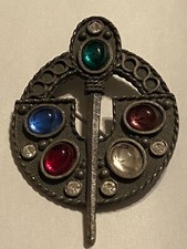 Celtic Inspired Cloak Brooch with Glass Cabochons 