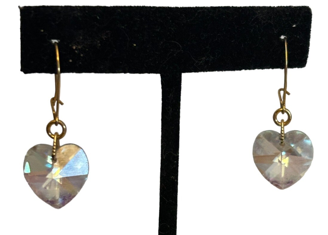 Heart Dangle Earrings Swarovski Crystal Aurora Borealis AB Jewelry