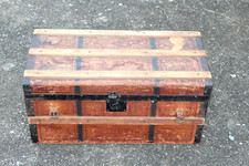 Antique Victorian Wood Chest Trunk Paper Accents Wood Metal Trunk