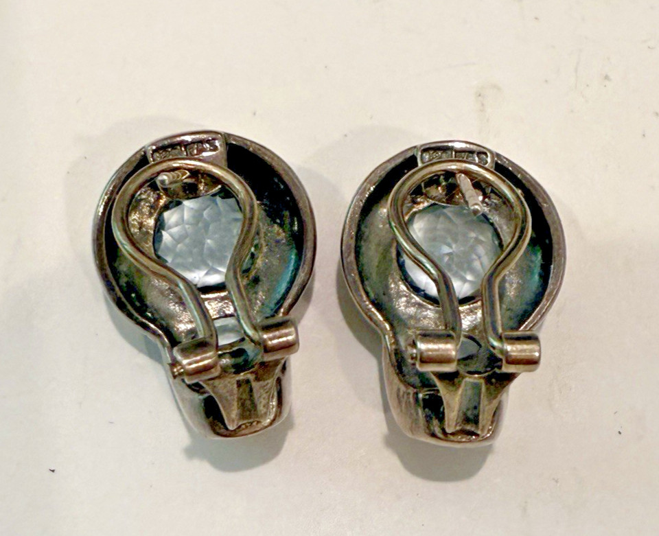 STERLING SILVER SIGNED FAS BLUE QUARTZ STONE PIERCED EARRINGS View 3