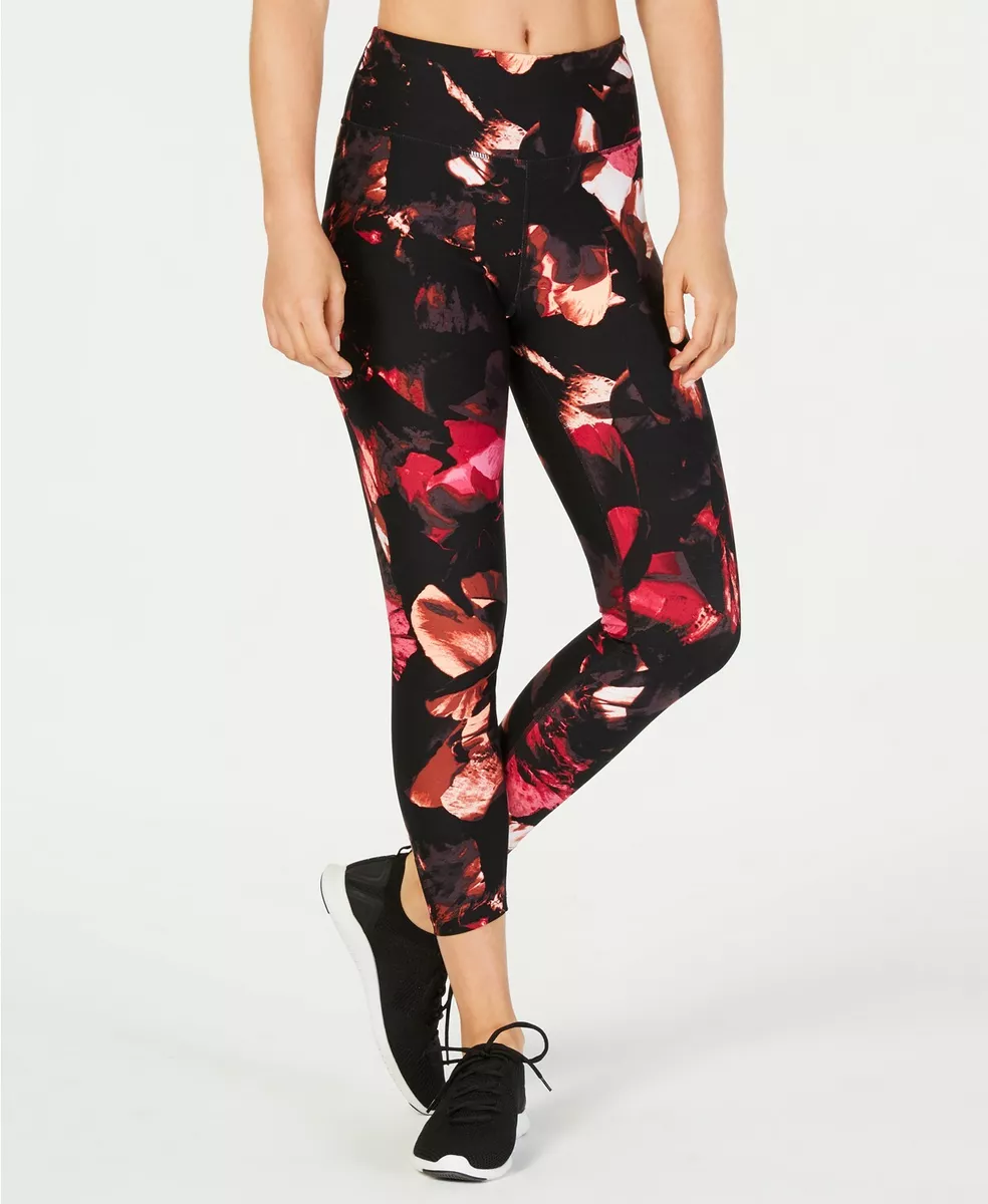 Calvin Klein Womens Night Flora Printed High Rise Leggings Black Floral XS