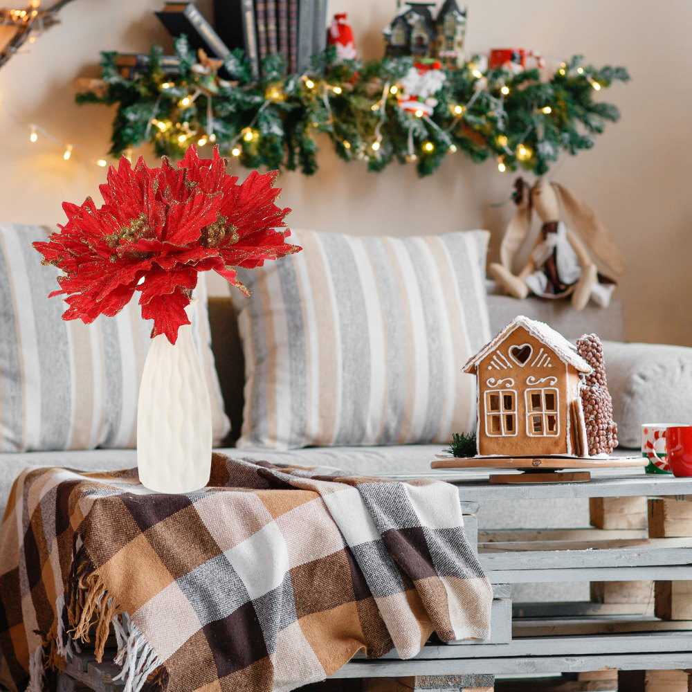 4pcs Christmas Tree Flowers Ornament Artificial Poinsettia Flowers Xmas