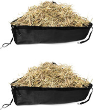 Corner Hay Feeder Bag 2 PCS Large Capacity Horse Trailer Stall Mesh Bottom Black