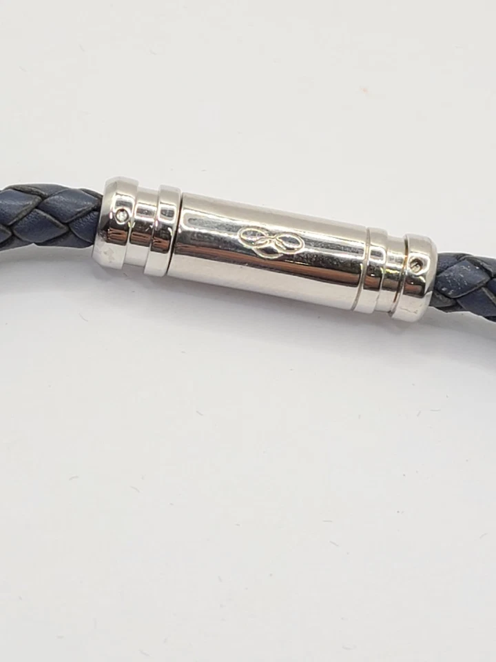 LINKS OF LONDON STERLING SILVER w/ NAVY BLUE BRAIDED LEATHER VENTURE BRACELET - Image 2 of 3