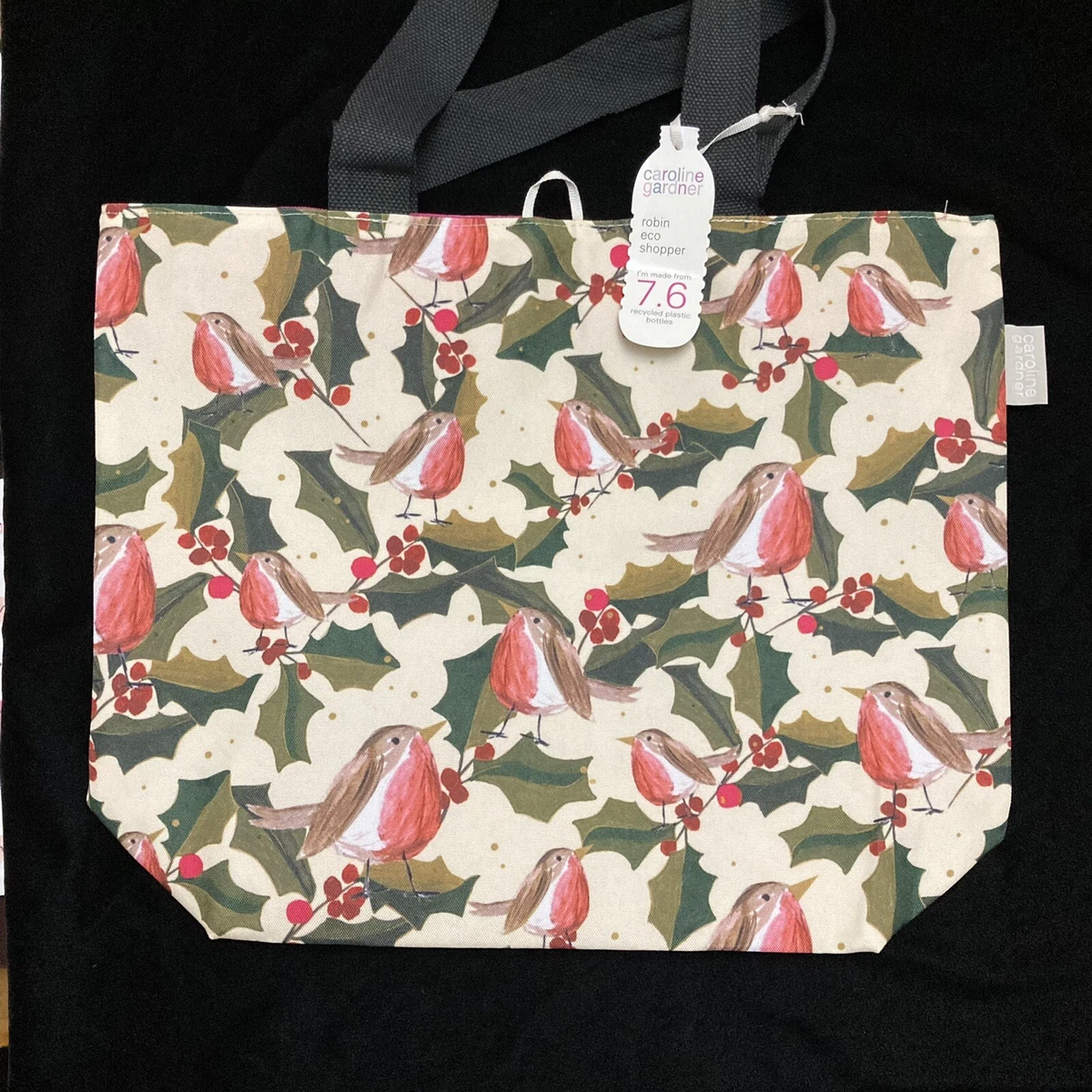 Tesco Caroline Gardner Robin Christmas Tote Bag Holly Eco Gift