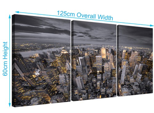 Black and White New York Skyline - Multi Canvas Set of 3 - 125cm Wide - 3269 - Picture 3 of 4