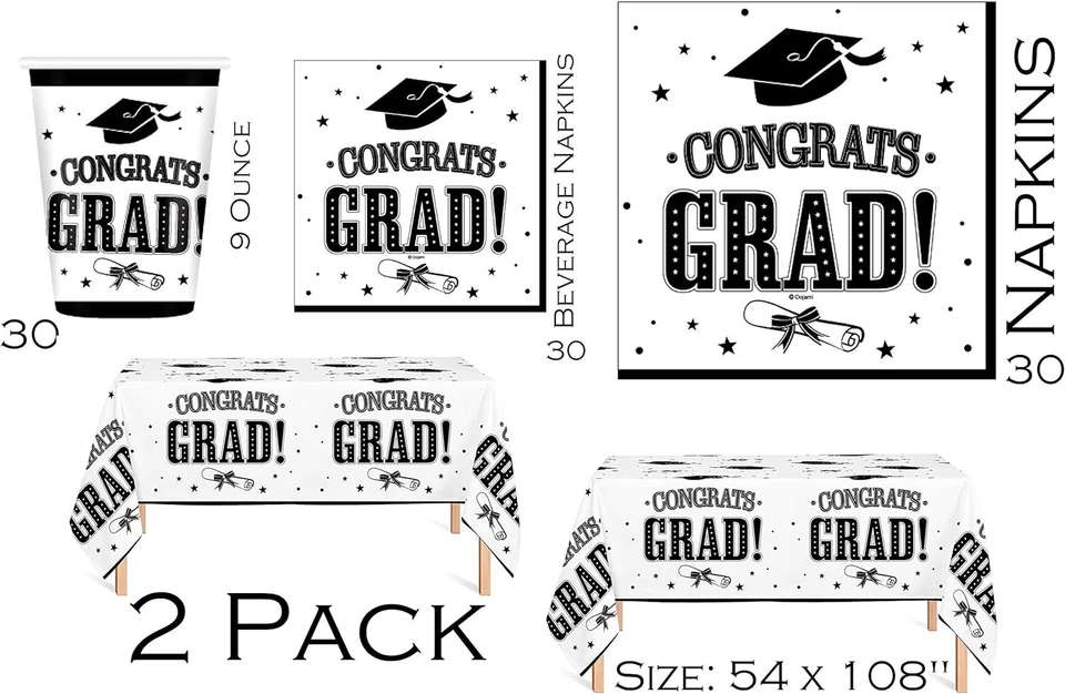 Sirve 30 Paquete Completo de Fiesta Felicidades Grado B/Blanco y B/Amarillo Suministros de Fiesta Foto 3 de 4