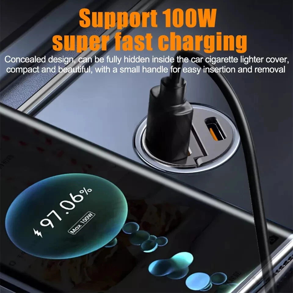 100W Fast Car Charger Mini Dual USB Type-C PD Phone Socket Adapter For iPhone - Image 3 of 4