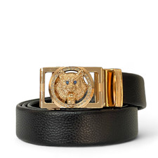 100% Genuine Black PU Leather Belt For Men & Women Wolf Head Buckle Belt