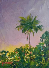 ORIGINAL ART PAINTING WALL DECOR SKY CLOUDS WEATHER OCEAN PALM USA BY SUE FURROW