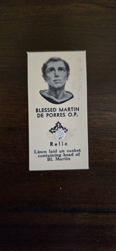 Vtg relic card linen touched bone Bl Saint Martin De Porres patron of mixed race
