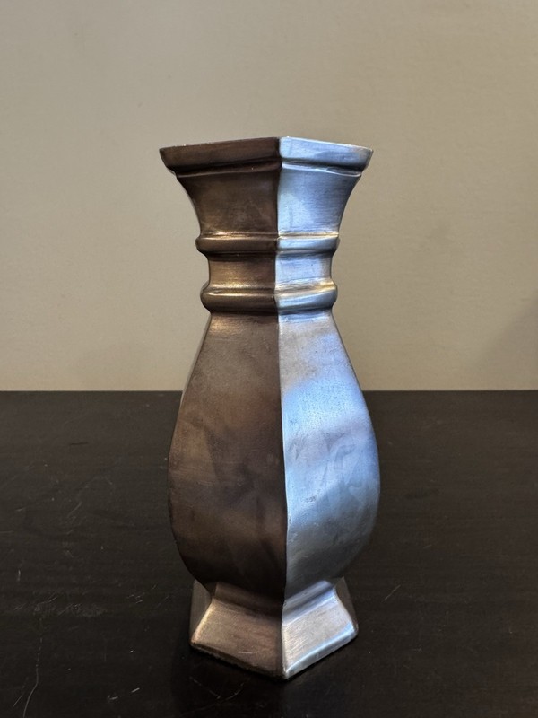 Pottery Barn Pewter Vase 4.5" tall Hex