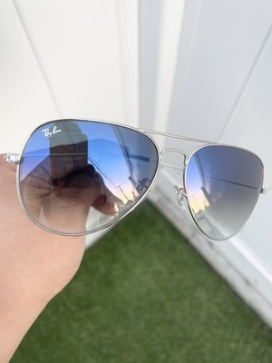 NWT Authentic Ray Ban Classic Large Aviator RB3026 3026 Silver Blue Lens 62/14