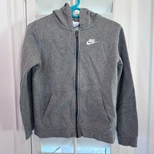 Nike Grey Full Zip Fleece Hooded Sweatshirt Jacket Youth Size Large