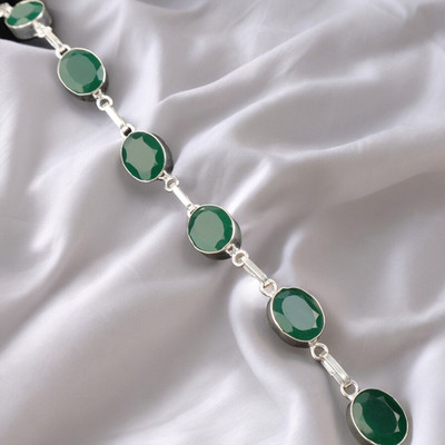 Oval Green Onyx Gemstone 925 Silver Daughter Artisan Ethnic New Chain Bracelet