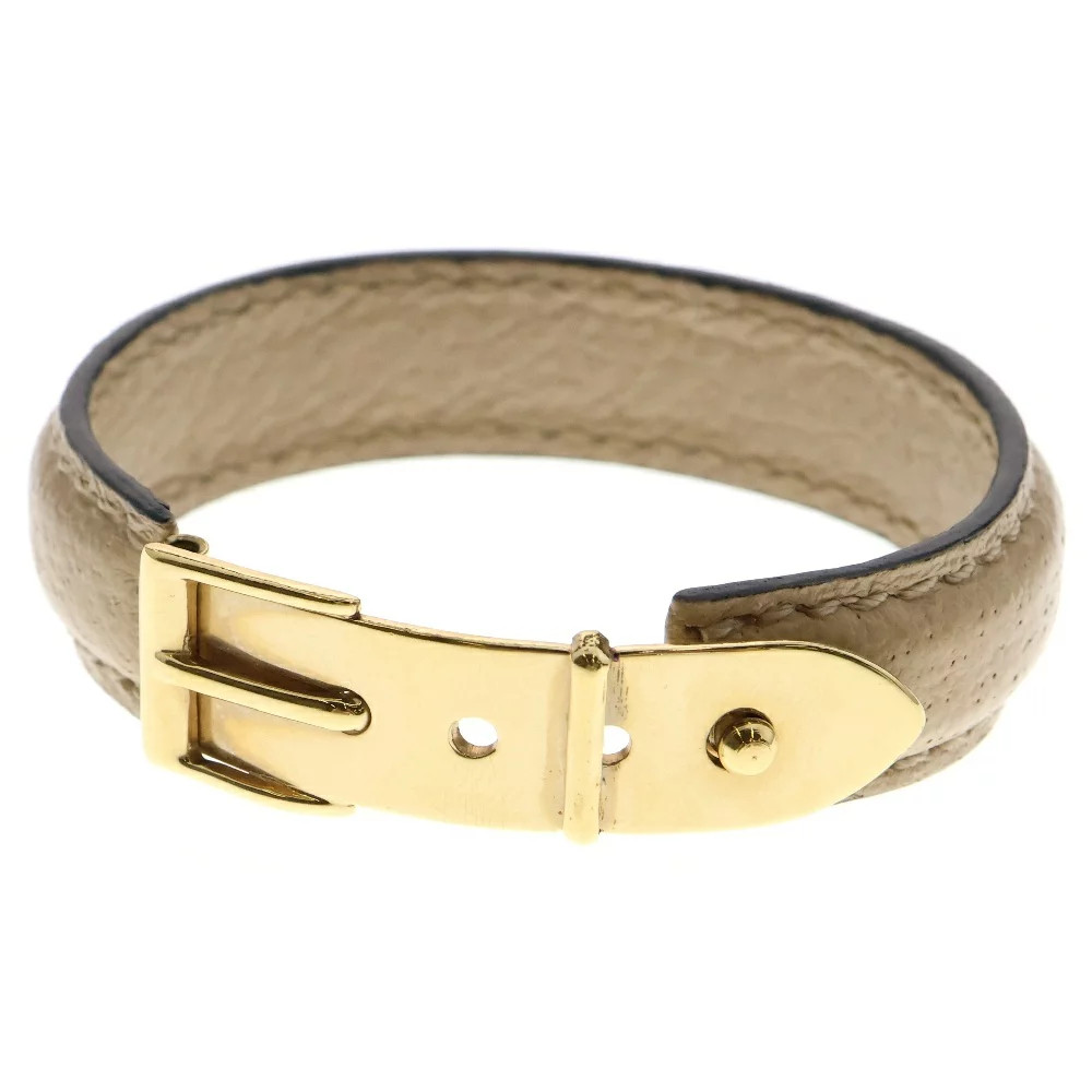 GUCCI Beige Leather Bangle Bracelet with Belt Motif and Gold Hardware Japan Used-image