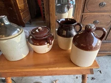 Antique Vintage 2 Tone Crocks Stoneware Moonshine Whiskey Jugs