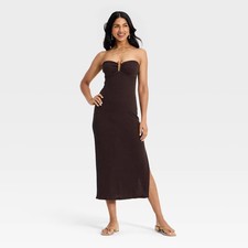 Women Textured Knit Maxi Dress - A New Day Brown XS